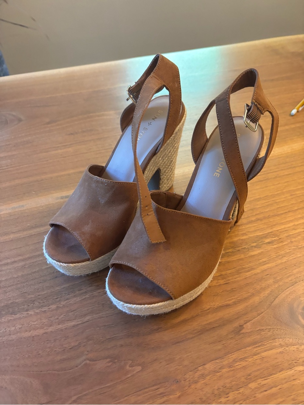 Suede Tan Espadrille Wedge Sandals with Ankle Strap
